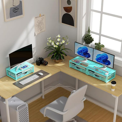 gianotter Computer Monitor Stand Riser, office organizer with Drawer, Office Organizers Storage for Classroom Office Supplies (Blue)