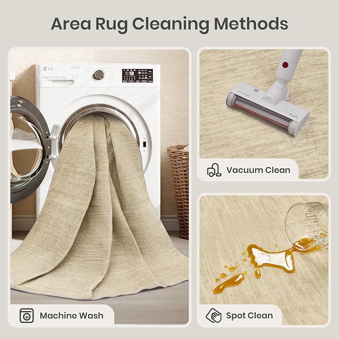 Valenrug Washable Rug 8x10 - Stain Resistant 8x10 Area Rugs for Living Room, Non Slip Backing Printed Rugs for Bedroom, Folable Machine Washable Area Rug (8'x10', Tan)