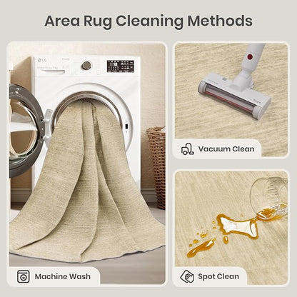 Valenrug Washable Rug 8x10 - Stain Resistant 8x10 Area Rugs for Living Room, Non Slip Backing Printed Rugs for Bedroom, Folable Machine Washable Area Rug (8'x10', Tan)