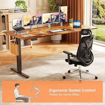 Sweetcrispy 63 Inch Electric Standing Desk, Height Adjustable Sit Stand Up Desk, Computer Workstation Home Office Gaming Rising Table with Memory Preset Splice Board, Rustic Brown