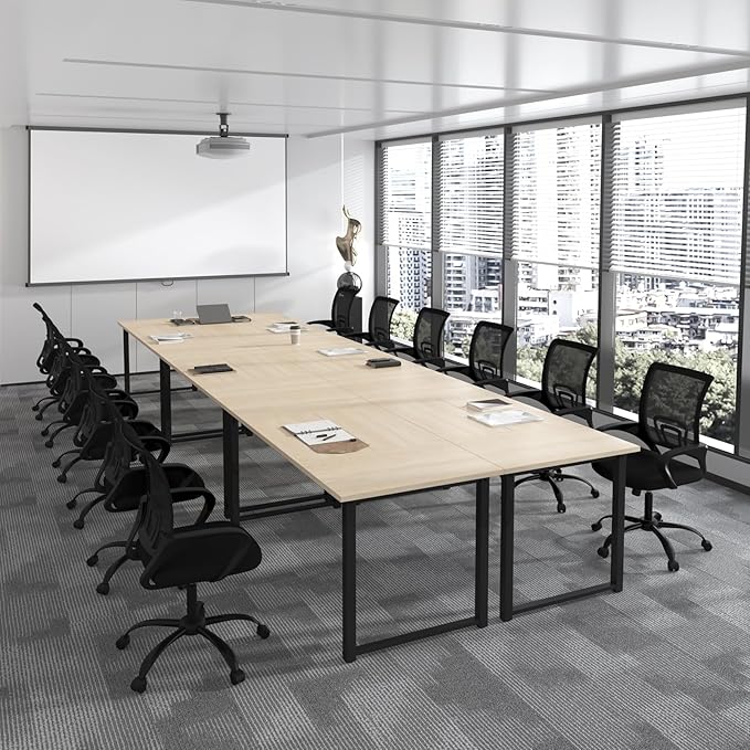 Bonzy Home 18FT Conference Table Set of 6, Modern Large Meeting Table Office Desks for 22 Person, Long Rectangle Table with Sturdy Metal Frame, 213" D x 64" W x 30" H, Natural