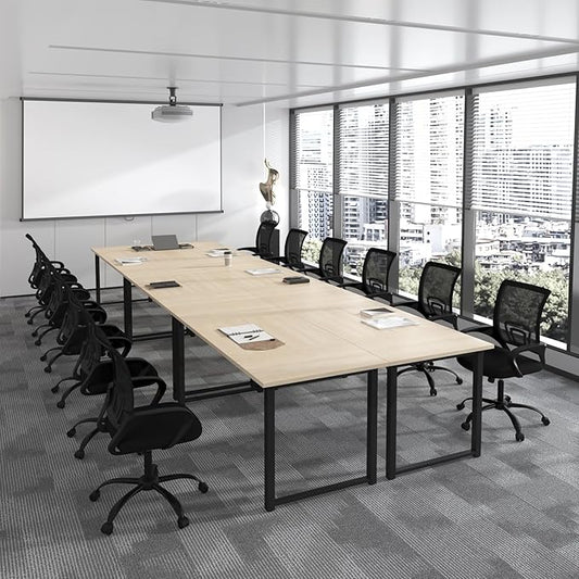Bonzy Home 18FT Conference Table Set of 6, Modern Large Meeting Table Office Desks for 22 Person, Long Rectangle Table with Sturdy Metal Frame, 213" D x 64" W x 30" H, Natural