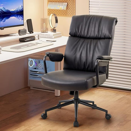 IWMH Home Office Desk Chair, Comfy Ergonomic Mid Century Modern Faux Leather Fabric Office Chair with Lumbar Support, Adjustable Height High-Back Swivel Computer Chairs, (Black)