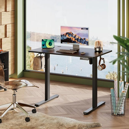 DEVAISE 40 Inch Electric Standing Desk, 3 Adjustable Computer Desk for Home Office, Ergonomic Sit to Stand Desk with LED Touchscreen，Headphone Hook, 3 Memory Preset, with One-Piece Desktop, Black