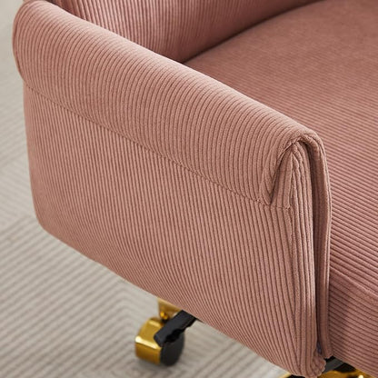 YITAI Stripes Velvet 360°Swivel Desk Chair, Modern Height Adjustable Home Office Armchair with Gold Base and Wheels for Vanity, Comfy Computer Chair for Study Living Room Bedroom（Rose Red）