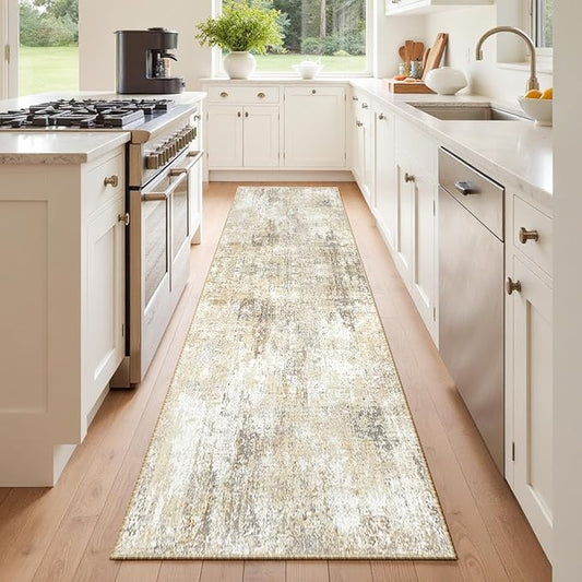RELEANY Washable Area Rugs 2'x6' Non-Slip Modern Abstract Soft for Living Room Entryway Bedroom Kitchen, Print Pattern, Neutral Brown Gray