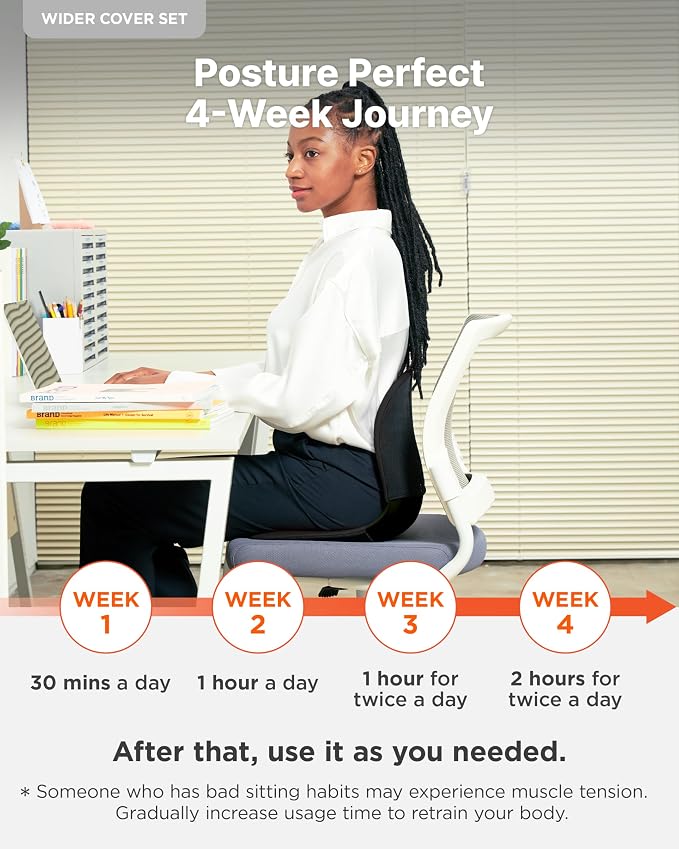 curble Wider – Ergonomic Desk Chair Seat Cushion, Everyday Passive Posture Trainer for Work from Home, Office & Car, Breathable Lumbar Support (Black)