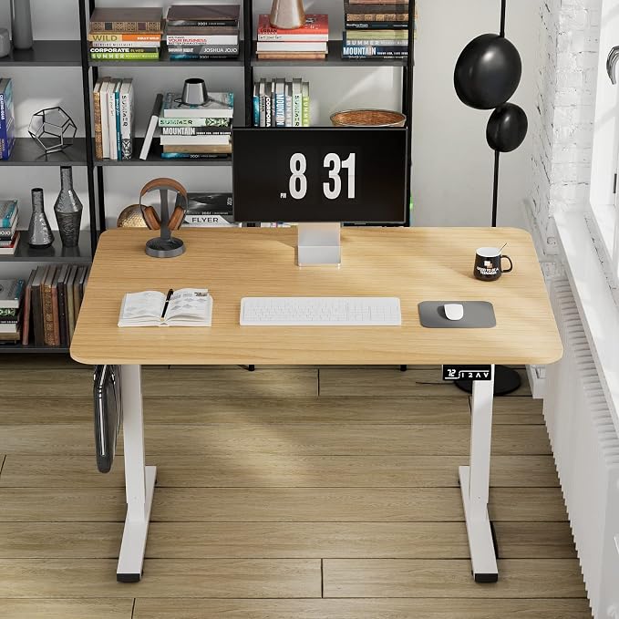 YESHOMY Height Adjustable Electric Standing Desk, 48 inch Computer Table, Home Office Workstation, White Leg/Natural Top