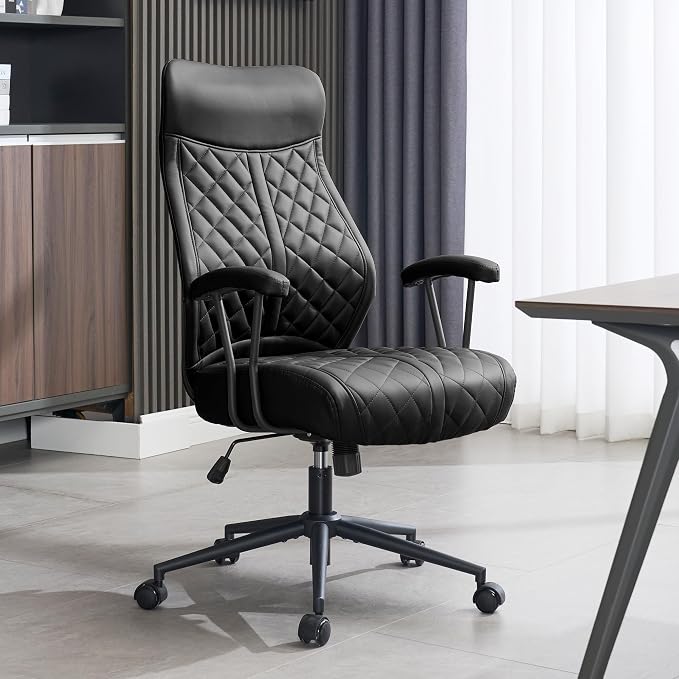 Okeysen Modern Leather Office Chair, High Back Conference Room Chairs Mid-Century Reclining Office Chairs with Removable Pillow, Padded Executive Office Chair for Home, Office.