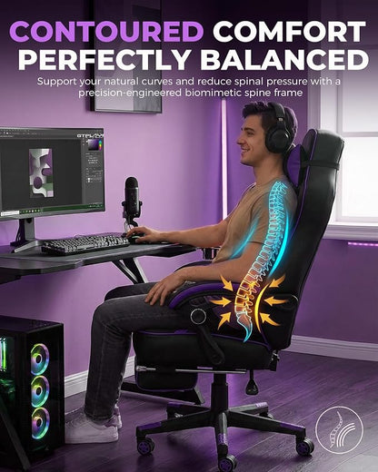 GTPLAYER Gaming Chair with Footrest, Big and Tall Game Chair 350lb Racing Style Computer Chair, Ergonomic Executive Office Chair High Back with Lumbar Support and Recliner, Purple