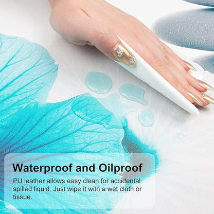 QiyI Desk Pad, Non-Slip PU Leather Desk Blotter Protector, Kids Floral Print Waterproof Computer Desk Mat, Thick Home & Office Large Keyboard Mouse Pad 31.5" x 11.8" - Pebbles & Blue White Flowers
