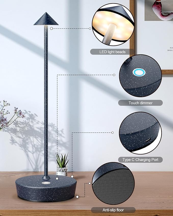 Cordless Table Lamps Rechargeable, 6000mAh Battery Operated LED Desk Lamp Outdoor Waterproof Portable Touch Dimmable Table Light for Patio Restaurant Dining Home Set of 2 Starlight