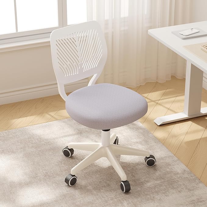 JPBSTO Small Desk Chair with Wheels, Armless Rolling Office Chair with Soft Mesh Padded Cushion, Height Adjustable Ergonomic Study Computer Chair for Girls Boys Teens