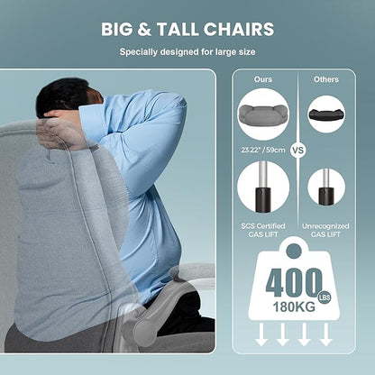 IWMH Executive Office Chair, Ergonomic Big and Tall Computer Desk Chair, High Back with Padded Flip-up Armrest, Lumbar Support Swivel Rolling Chair Grey