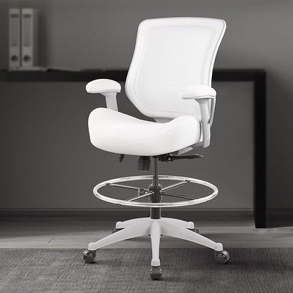 BOLISS 400lbs Mesh Ergonomic Office Drafting Chair Big Adjustable Foot Ring Height Adjustable Armrest (Wht)