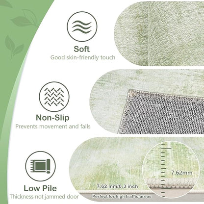 Area Rugs 6x9 Living Room: Washable Rug Modern Abstract Large Rugs Soft Non Slip Neutral Rug Stain Resistant Indoor Carpet for Bedroom Kitchen Dining Room Nursery Home Rugs(Green,6'x9')