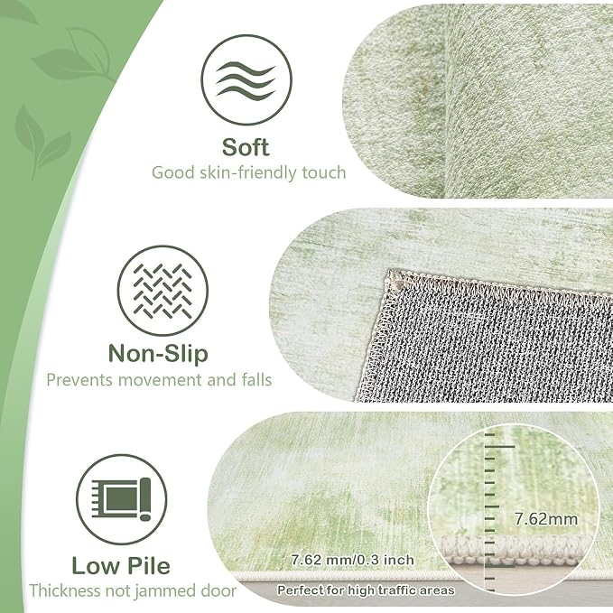 Area Rugs 8x10 Living Room: Washable Rug Modern Abstract Large Rugs Soft Non Slip Neutral Rug Stain Resistant Indoor Carpet for Bedroom Kitchen Dining Room Home Office Rugs(Green,8'x10')