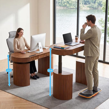 ORRD Electric Standing Desk with Storage and USB & Type-C Charging Ports, Adjustable Height Stand Up Desk, Mid Century Modern Fluted Workstation Desk for Home Office (Walnut)