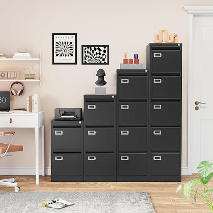 SISESOL 5 Drawer File Cabinet with Lock,Black Narrow Vertical File Cabinet Five Drawer,Tall Office Filing Cabinets,Metal Filing Cabinets for Home Office,Fit A4,Legal,Letter Size,-Assembly Required