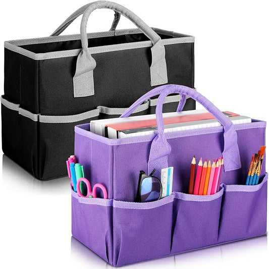 Tellingyou 2 Pcs Art Craft Tote Bag Teacher Craft Organizers and Storage Bag Desktop Tote Supply 600d Oxford Classroom Organizer Caddy Gift for Crafters Christmas Office(Black, Purple)