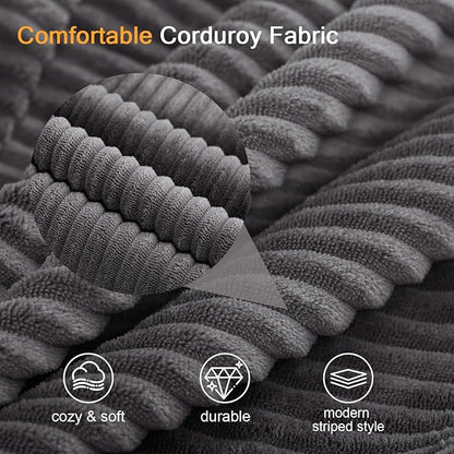 COMAX Convertible Sofa Bed, Folding Floor Couch Corduroy Fold Out Couch Bed Futon Sleeper Mattress with Pillows, Boneless Sofa Lounge Loveseat for Living Room, Grey