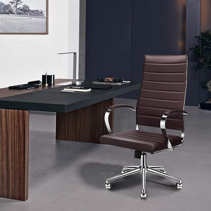 Ergonomic Office Chair, High Back Executive Desk Chair in Vegan Leather with Lumbar Support, Adjustable Manager Chair for Home Office with 320ib (Brown)