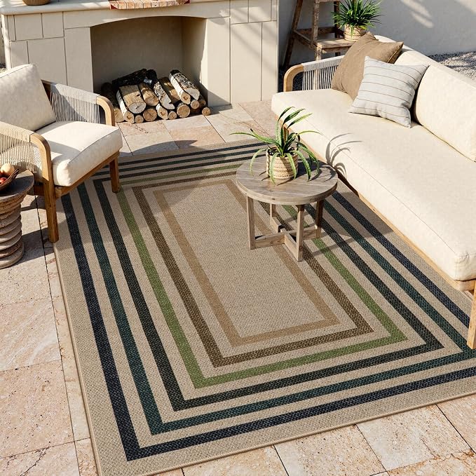 Lahome Enfys Modern Geometric Easy Jute Rug, Washable 5x7 Indoor Outdoor Rugs Farmhouse Large Dining Room Bedroom Carpet, Contemporary Non Slip Natural Throw Mat for Backyard Office RV