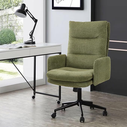 IWMH High-Back Home Office Chair,Upholstered Desk Chair with Armrests,Height Adjustable Armchair with Wheels, Swivel Office Desk Chair, Ergonomic Computer Task Chair, Leisure Armchair Cashmere (Green)