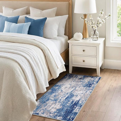 RELEANY Washable Area Rugs 2'x4' Non-Slip Modern Abstract Soft for Living Room Entryway Bedroom Kitchen, Print Pattern, Blue Grey Navy Gray