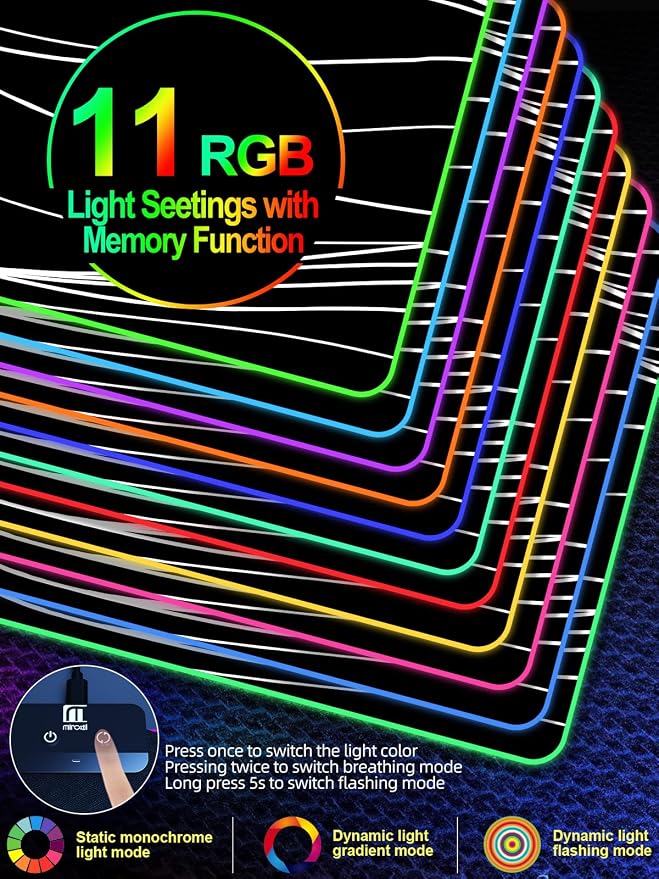 XXL Mouse Pad with Phone Holder - Black, RGB Desk Mat with 15W Fast Charging, LED Gaming Mousepad with 11 Light Colors, Waterproof Non-Slip Pad for Office & Home (Wave)