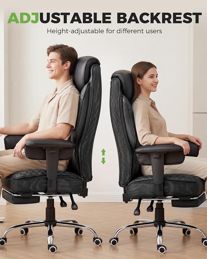 GTPLAYER Big and Tall Office Chair High Back Computer Gaming Chair with Ergonomic Lumbar Support &Pocket Spring Cushion for Lower Back Pain Relief, Leather Executive Chair with Foot Rest, Black