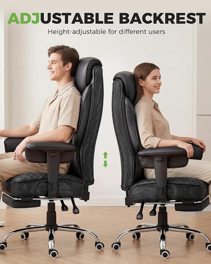 GTPLAYER Big and Tall Office Chair High Back Computer Gaming Chair with Ergonomic Lumbar Support &Pocket Spring Cushion for Lower Back Pain Relief, Leather Executive Chair with Foot Rest, Black
