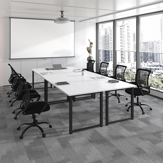 Bonzy Home 12FT Conference Table, Modern Large Meeting Table Office Desks for 16 Person, Long Rectangle Table with Sturdy Metal Frame, 4 PCS, 142" D x 64" W x 30" H, White