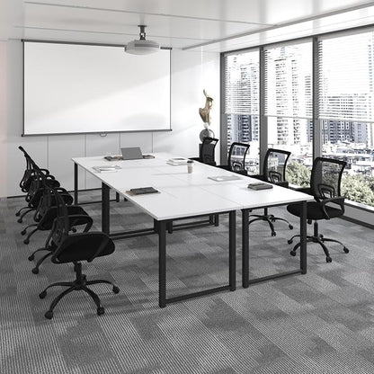 Bonzy Home 12FT Conference Table, Modern Large Meeting Table Office Desks for 16 Person, Long Rectangle Table with Sturdy Metal Frame, 4 PCS, 142" D x 64" W x 30" H, White