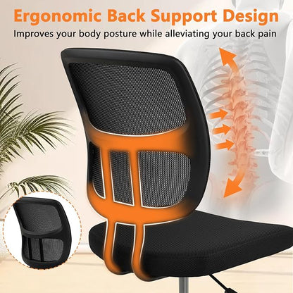 CLATINA Home Office Chair No Arms with Wheels, Adjustable Height Small Desk Chair, Ergonomic Mesh Rolling Work Swivel Chairs, 360 Swivel Computer Chair for Office, Reading Meeting Room 2PK(Black)