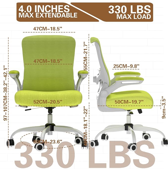 Ergonomic Office Chair for Long Hours, Padded Lumbar Support for Lower Back Relief, 330 lb Capacity, Comfortable Computer Desk Chair for Home Office, Computer & Study