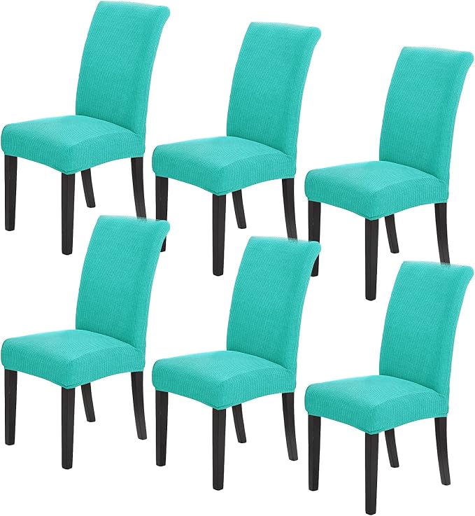 Stretch Chair Covers for Dining Room Set of 6, Removable Washable Dining Room Chair Covers, Dining Chair Slipcovers Seat Protector, Great for Home and Banquet Decoration (Turquoise, 6 Pack)