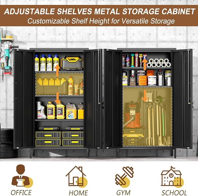 pozdeg 47.24" Metal Storage Locker with Lockable, Employees Metal Steel Locker with 2 Door ＆ 3 Adjustable Shelves, Small Locker Storage Cabinets for Home, School, Office, Gym (Black)