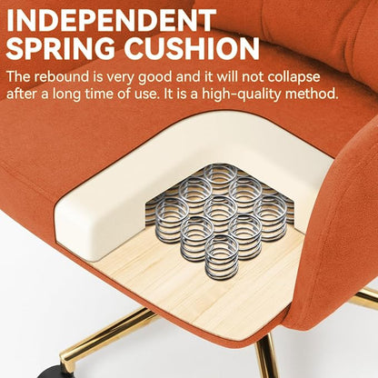 Flannel Office Chair, Comfy Home Office Desk Chairs with Lumbar Support, Modern Velvet Desk Chair Gold Legs Small Swivel Task Chair for Home Office, Bedroom, Study (Orange, L)
