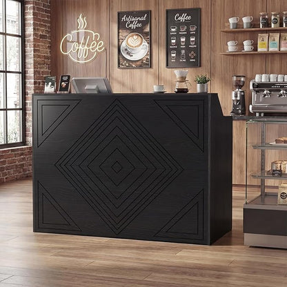 Reception Desk with Counter, Front Desk with 3 Drawers and Storage Cabinet, 47 inch Modern Retail Counter with Cable Grommet for Checkout, Barber, Beauty Salon, Home Office