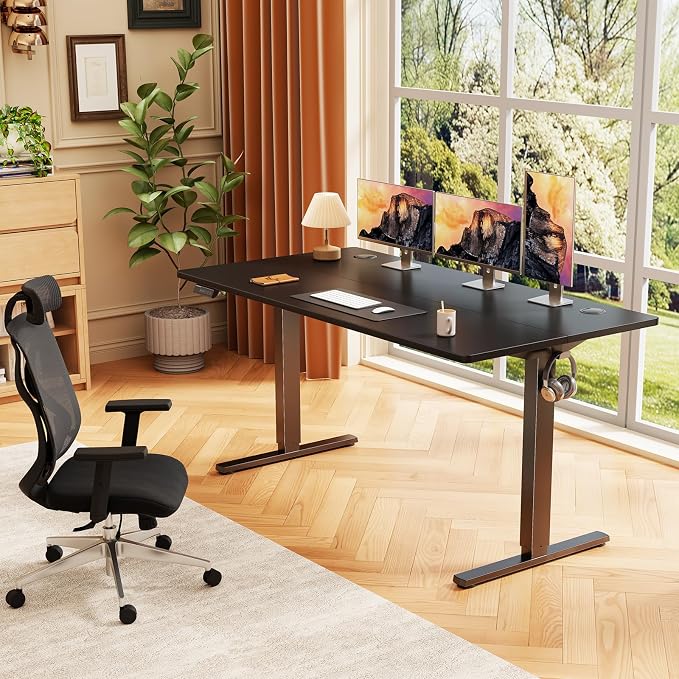 Sweetcrispy 55 Inch Electric Standing Desk, Height Adjustable Sit Stand Up Desk, Computer Workstation Home Office Gaming Rising Table with Memory Preset Splice Board, Black