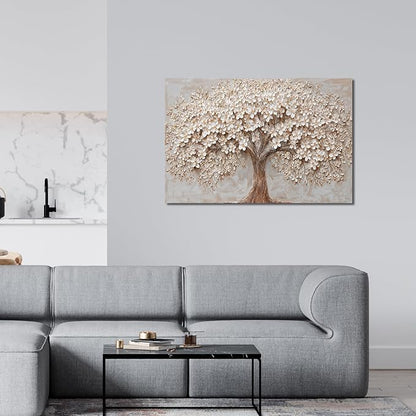 Canvas Wall Art Decor Prints Modern Botanical Wall Art Pictures for Living Room White Flower Wall Art Prints Tree of Life Wall Art Decor Canvas Art Wall Decor Artwork for Walls Home Office Decorations 32" X 48"