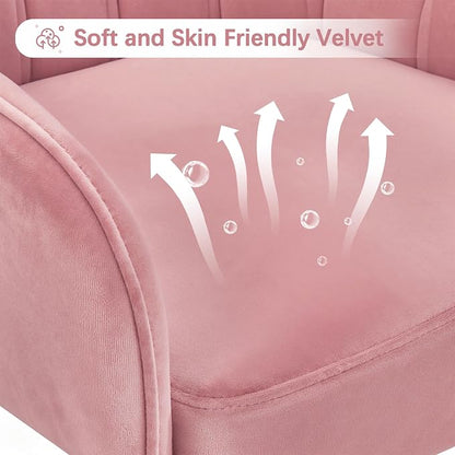 VECELO Modern Velvet Swivel Home Office Desk Chair with Back & Rolling Wheels, Adjustable Seat Height for Girls Women Bed Room Vanity Makeup/Task/Computer Work, Pink