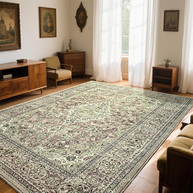 Goideal Washable Rug 5x7, Sage Green Area Rugs Non Slip, Indoor Low Pile Carpet with Rubber Backing for Living Room Kitchen Bathroom Entryway Office Bedroom