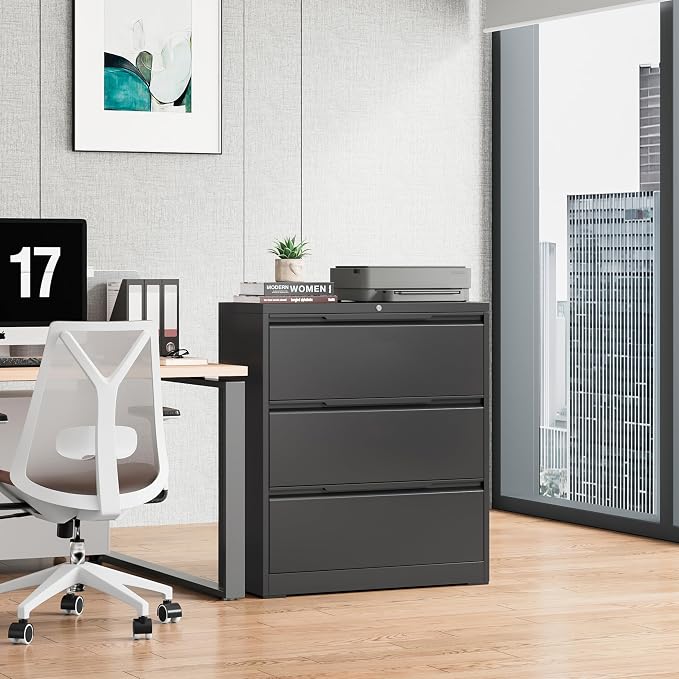 Bestoo 3 Drawer File Cabinet with Lock, File Cabinet, Metal Lateral Filing Cabinet, File Cabinets for Home Office, Office Cabinet for Hanging Files Letter/Legal/F4/A4 Size