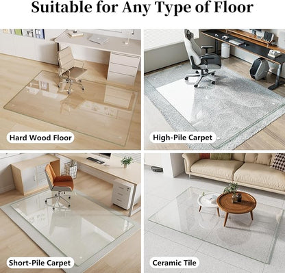 Glass Chair Mat 42" x 48" Heavy Duty Tempered Glass Office Chair Mat, Glass Floor Mat with Polished Edge and Round Corner for Smooth Glide, Office Chair Mat for Carpet, Hardwood Floor