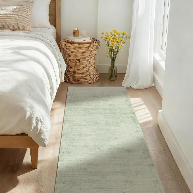 BILEEHOME Modern Abstract Neutral Green Kitchen Rugs Non Slip Washable Low Pile Bedside Rug Runners 2x6 Sage Green Floor Covering Carpet for Bathroom Laundry Room 2 x 6