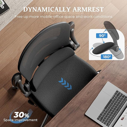Ergonomic Office Chair - Adjustable Lumbar Support | 350lbs Big & Tall Heavy Duty Mesh Comfy Chair with Flip-Up Arms Gaming Chairs for Adult Home and Business