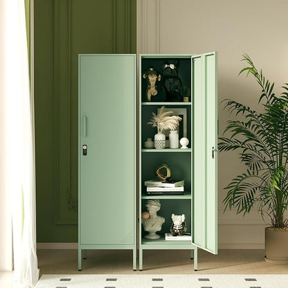 Green Metal Locker Cabinet, 59.1" Lockable Storage Locker for Employees with Adjustable Shelves, Locking File Cabinet Door for Office, School, Gym, Garage