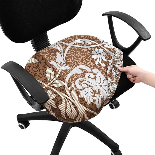Smiry Printed Office Computer Chair Seat Covers, Stretch Fit Universal Desk Rotating Chair Cover Washable Removable Seat Cushion Protectors - Brown and Blue